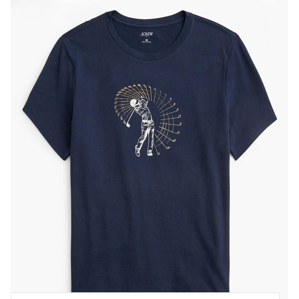 J Crew T-Shirt Mens Small Blue Golf Swing Graphic Tee Cotton Crewneck CP848 NWT